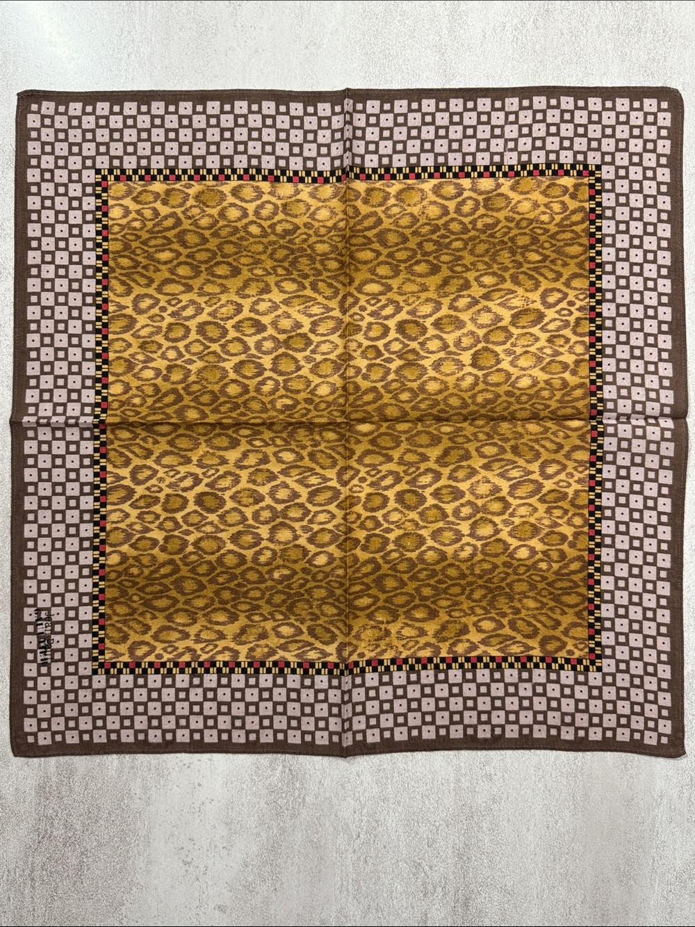 Jean Paul Gaultier Gold and Brown Leopard Motif cotton Pocket Square